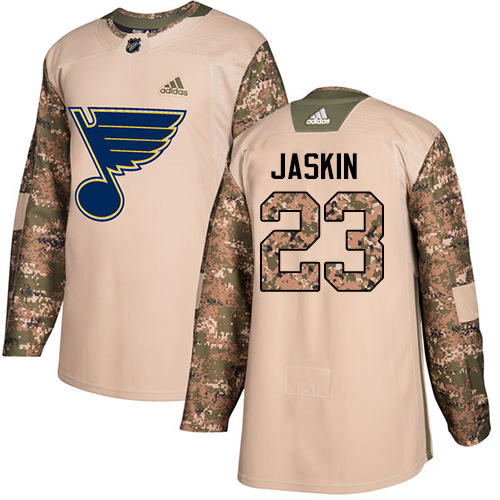 Adidas Blues #23 Dmitrij Jaskin Camo Authentic Veterans Day Stitched NHL Jersey